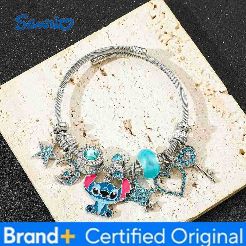 Sanrio Disney Stitch Bracelet for Women Cute Anime Cartoon Rhinestone Beaded Adjustable Portable Bangles Girl Gifts H251229