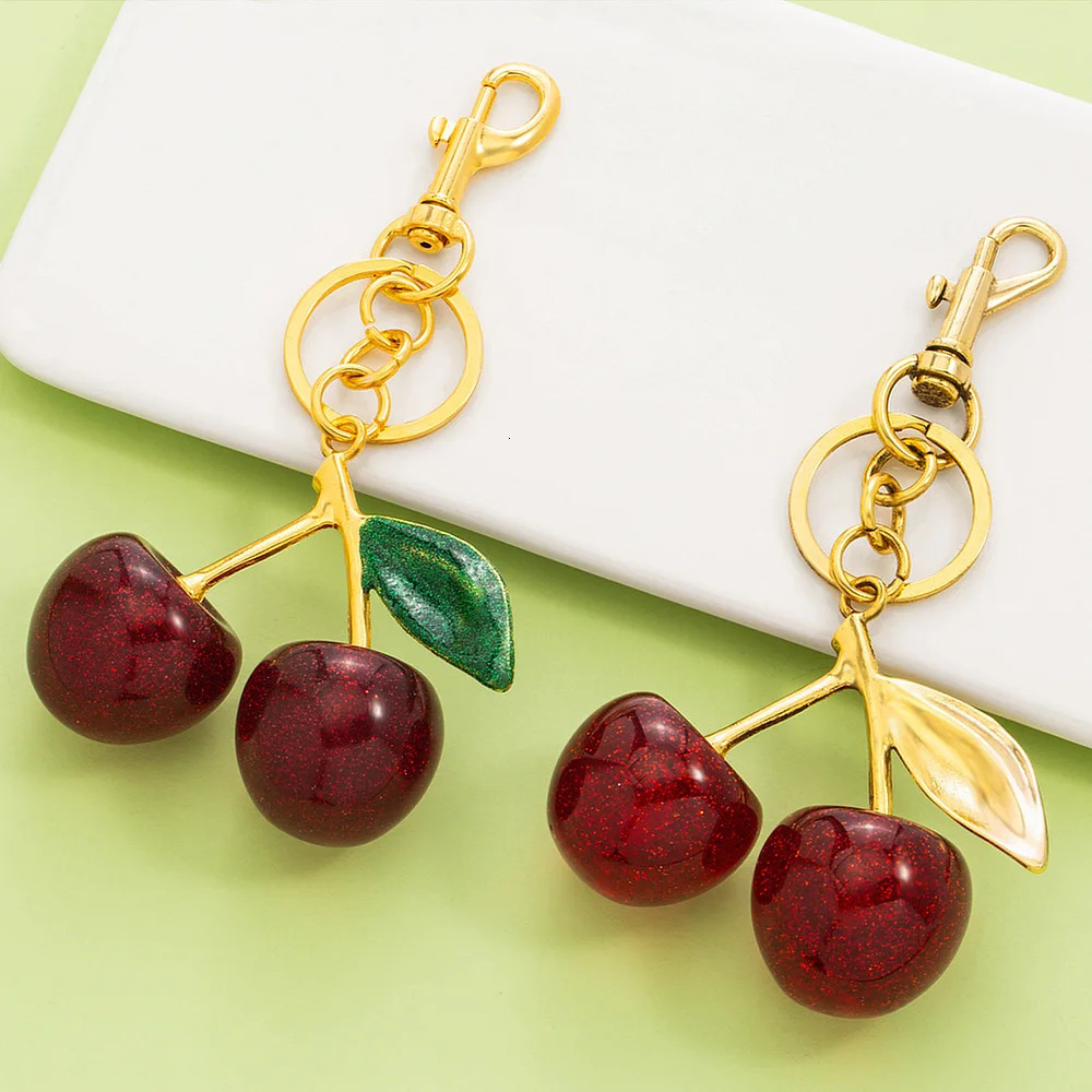 Personality Trendy Stainless Steel Acrylic Cherry Bag Keychain for Women Cute Summer Handbag DIY Jewelry Accessories No Fade 251219