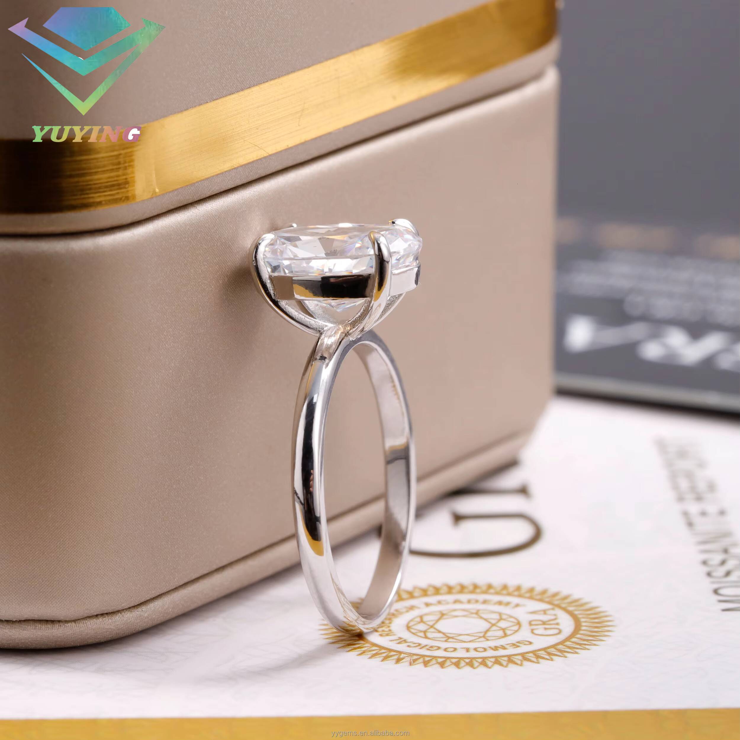 Fine Jewelry 18K White Solid Gold Oval Moissanite Diamond Prongs Solitaire Wedding Ring Women Fine Rings