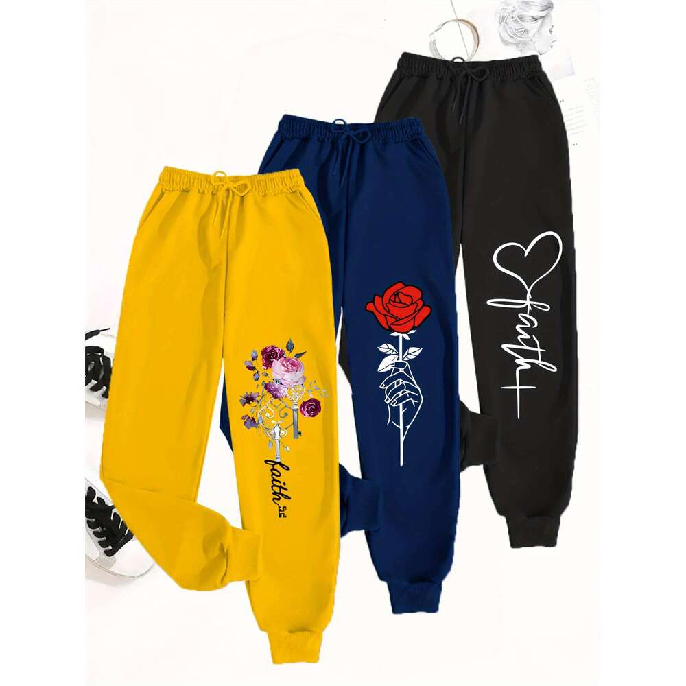 WONST Sportswear Floral Pants Pcs Women S Oversized Floral Bird Print Jogger Pants Soft Breathable All Season Casual Athletic Pants Elastic Waist Cuff