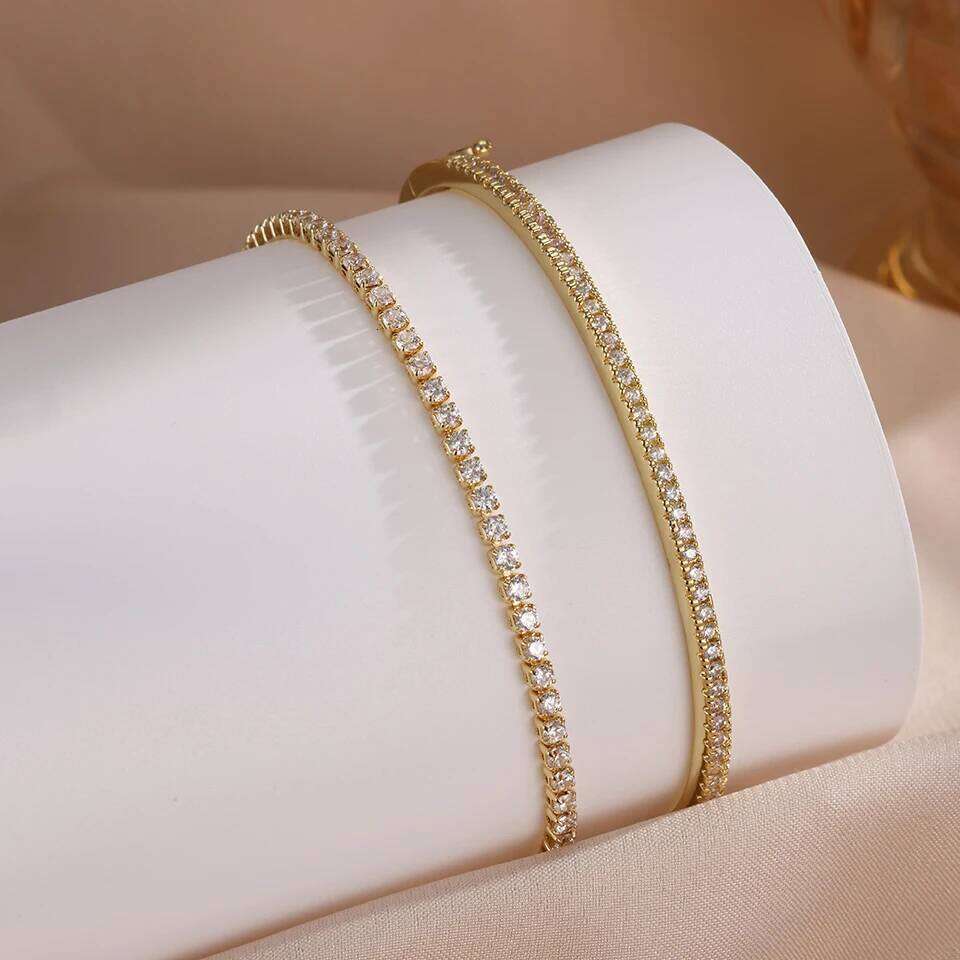 ZAKOL 2Pcs/Set New Turquoise Shiny Zircon Tennis Bracelet Set for Women Fashion Blue Stone Wedding Party Jewelry Accessories