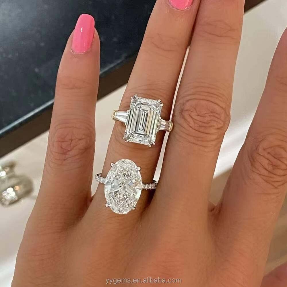 High End 14K Solid Gold 6CT Top Quality Emerald Cut Moissanite Trapezoid Side Moissanite Wedding Ring Fine Jewelry Women Rings