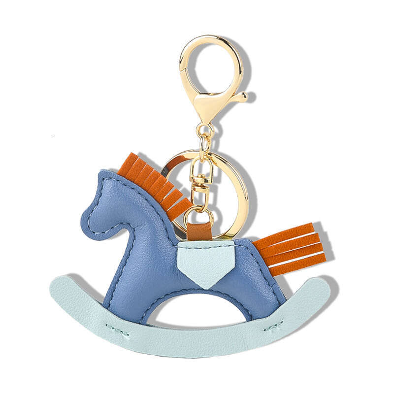 Cartoon Rocking Horse Handmade Leather Bag Pendant Car Keychain