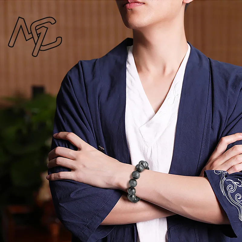 Natural Real an Ink Jade Six Character Mantra Beads Bracelet Charm Jewelry Bangle Fashion Accessories Gift for Women 251219