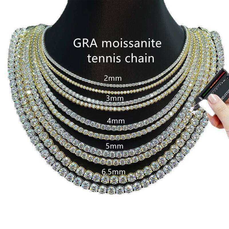 Real Moissanite Tennis Necklace Bracelet For Women Men 925 Sterling Silver 2/3/4/5mm Full Diamonds With GRA Hiphop Party Jewelry ccb