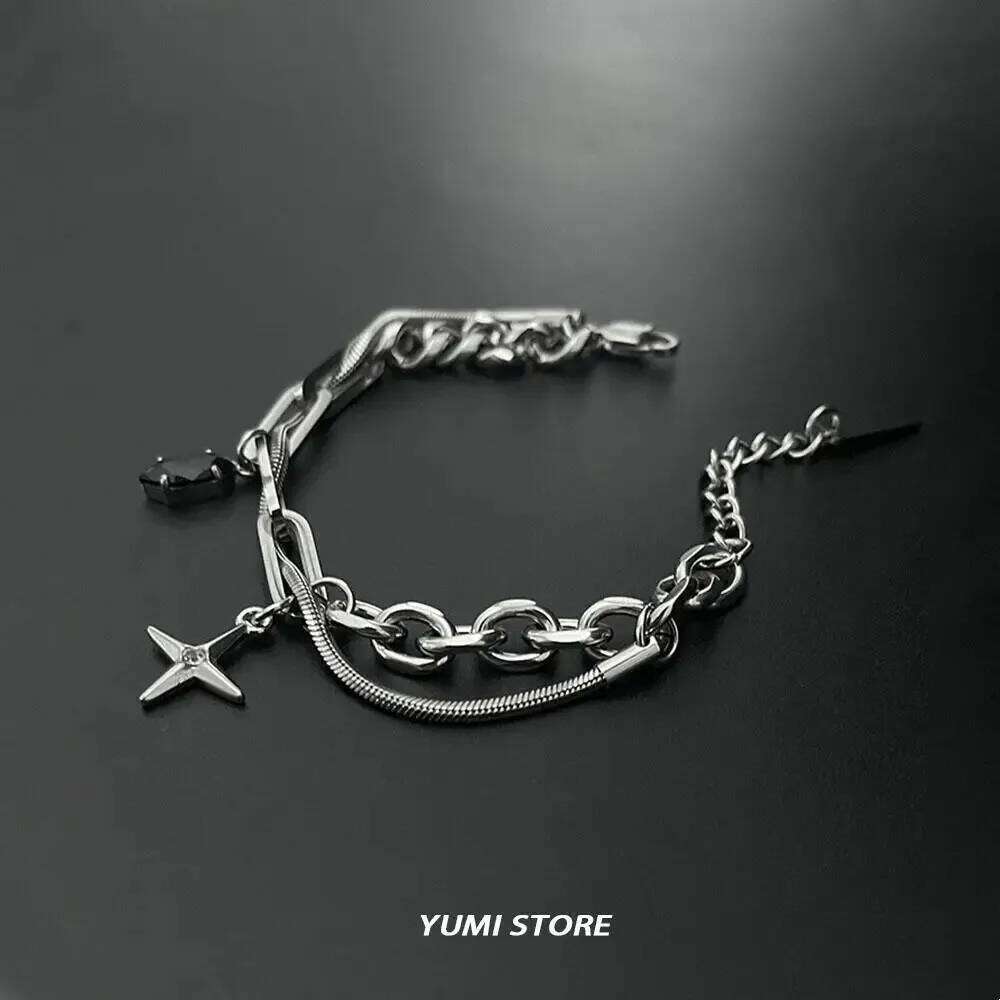2025 Retro Black Star Titanium Steel Bracelet For Men Women Trend Hip Hop Unisex Jewelry Cool Stuff Kpop Luxury Accessories 25H1229