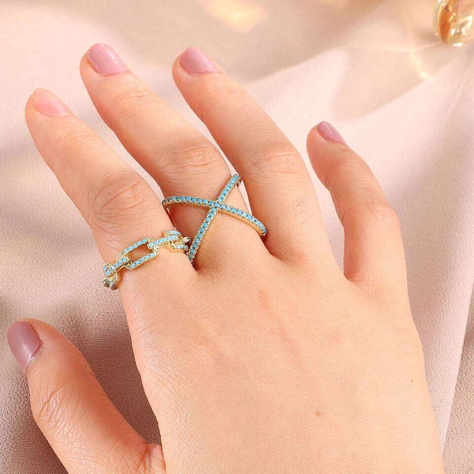 ZAKOL New Turquoise Zircon Finger Ring Set for Women Men Exquisite Original Design Engagement Party Jewelry Gifts