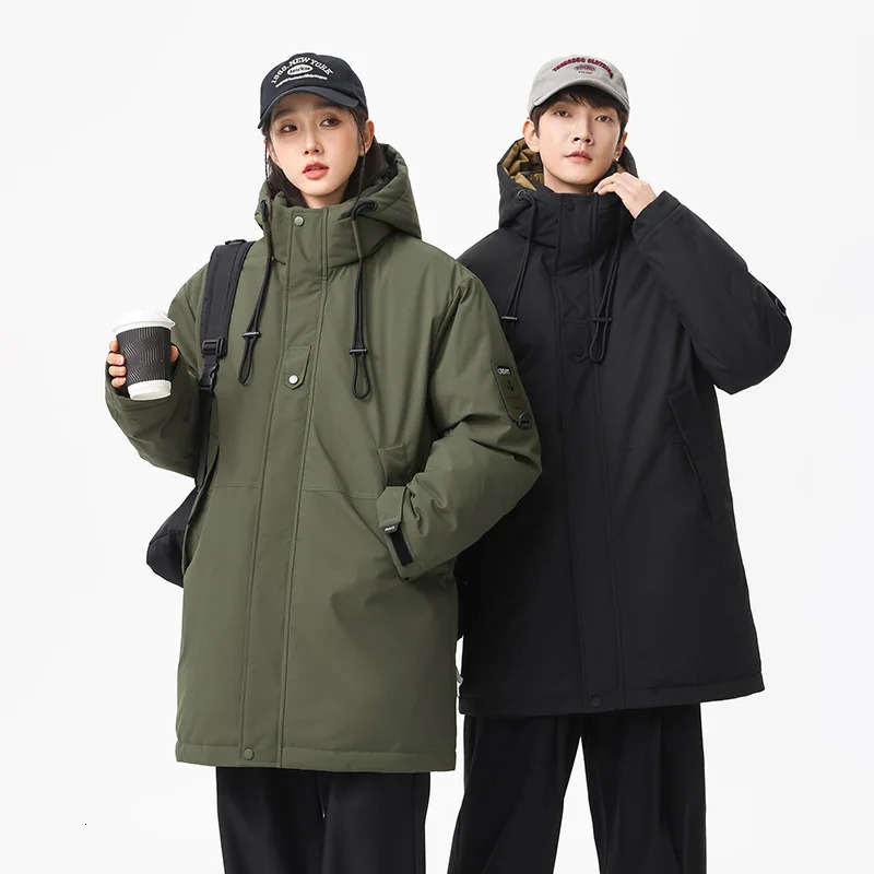 Winter style cotton coat for men 2025 snapclosed hooded jacket neutral midlength workwear 251226