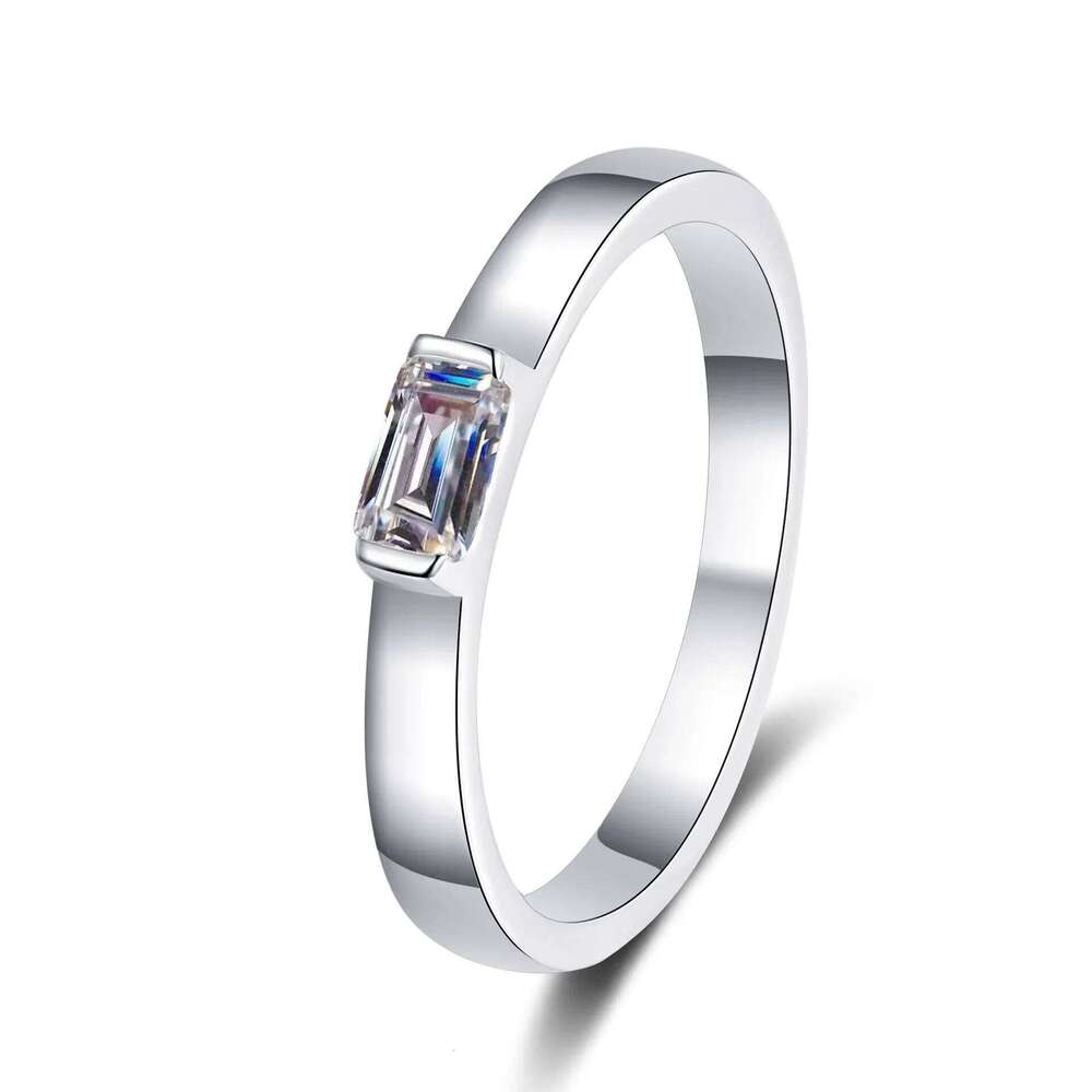 18K gold inlaid diamond emerald cut rectangular chamfer 0.5 Ct moissanite PT950 platinum fashion ring 77c
