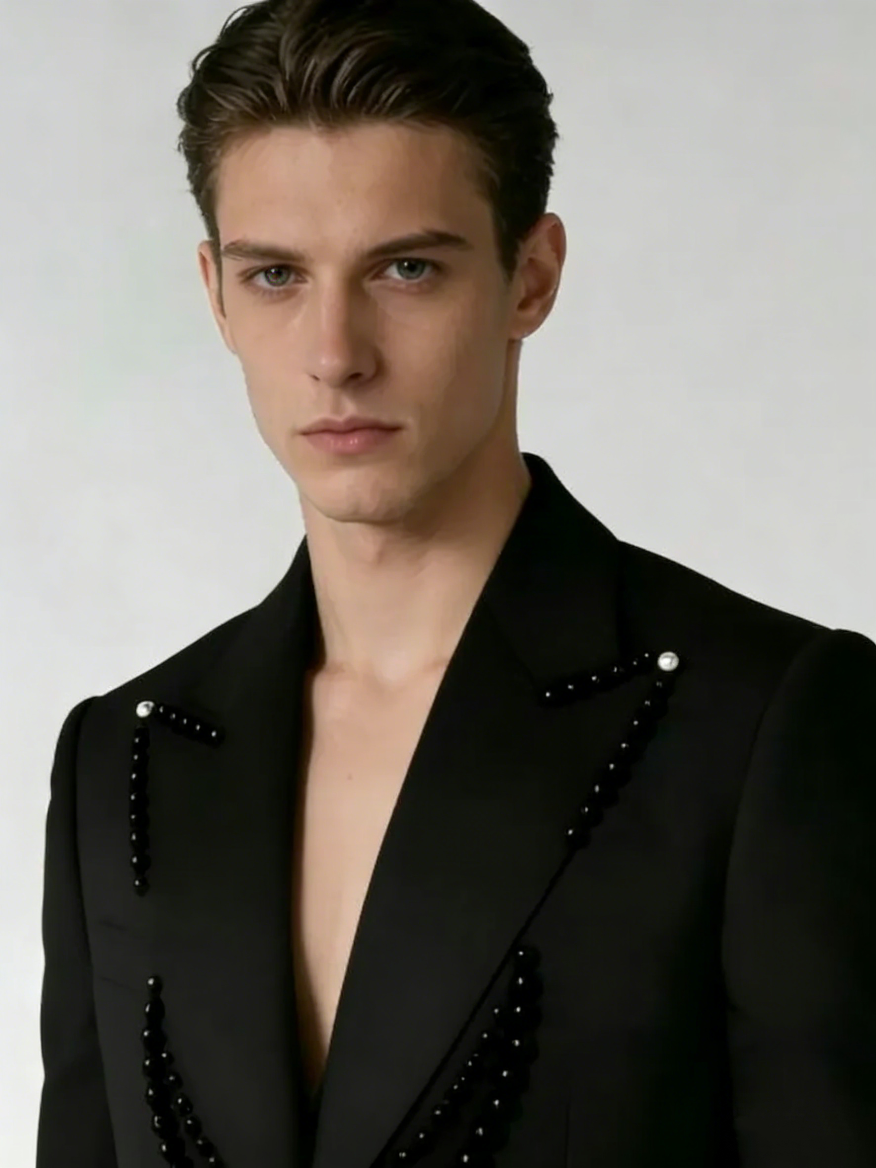 Fashion Men Suits Jacket Tailor-Made 2 Pieces Peaked Lapel Blazer Pearls One Button Groom Customized Coat Black Pants Plus Size