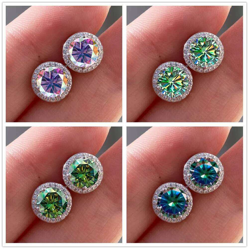 925 Sterling Silver 1 Carat Moissanite Round Earrings Engagement Wedding Daily Work Party Travel Luxurious Gift For Women c73