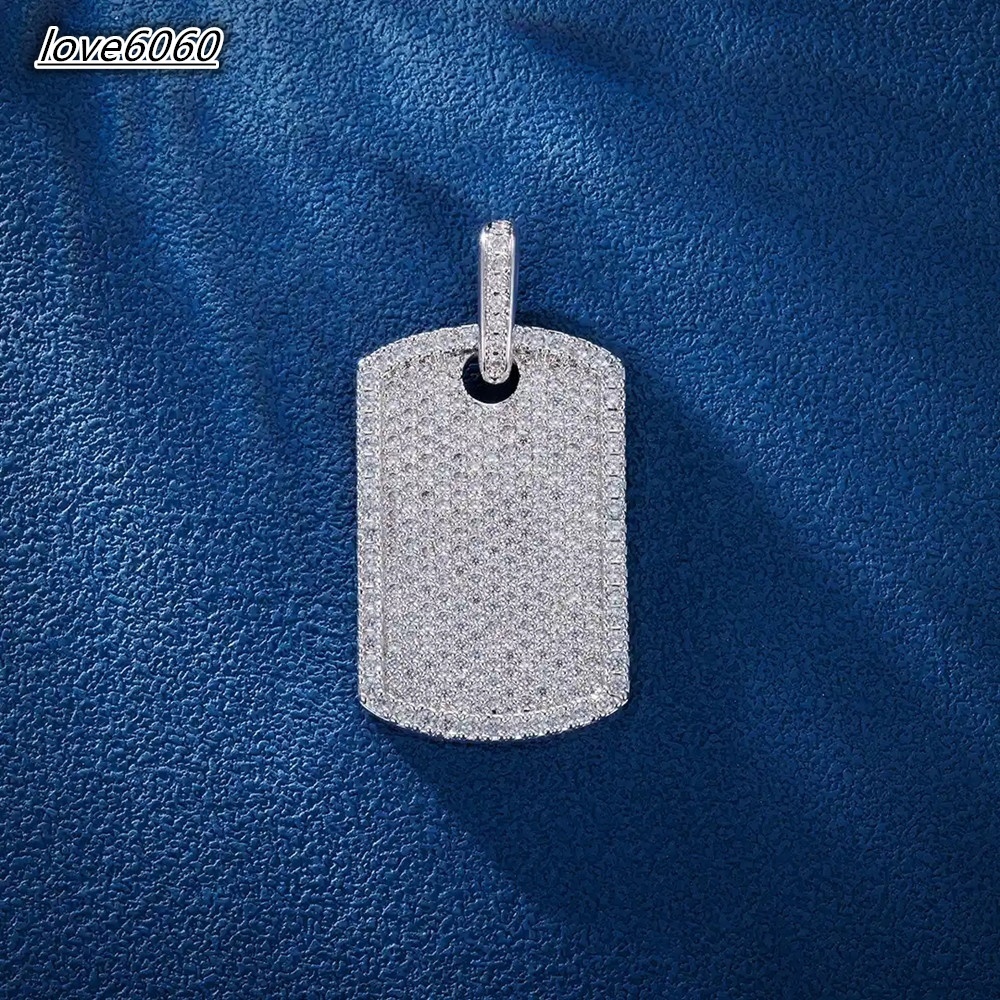 Popular Hiphop Jewelry Fully VVS Moissanite Sterling Silver 925 Dog Tag Iced Out Pendant
