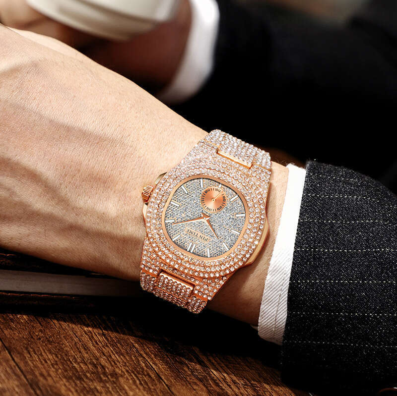 Full Diamond Watch Calendar Quartz Watch Steel Strip Couple Watch