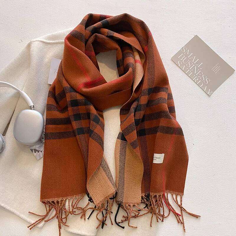 2025 New Girl Grid Autumn/Winter Double Sided Cashmere Imitation Scarf for Student Couples, Winter Luxury Warm Shawl 25M1229