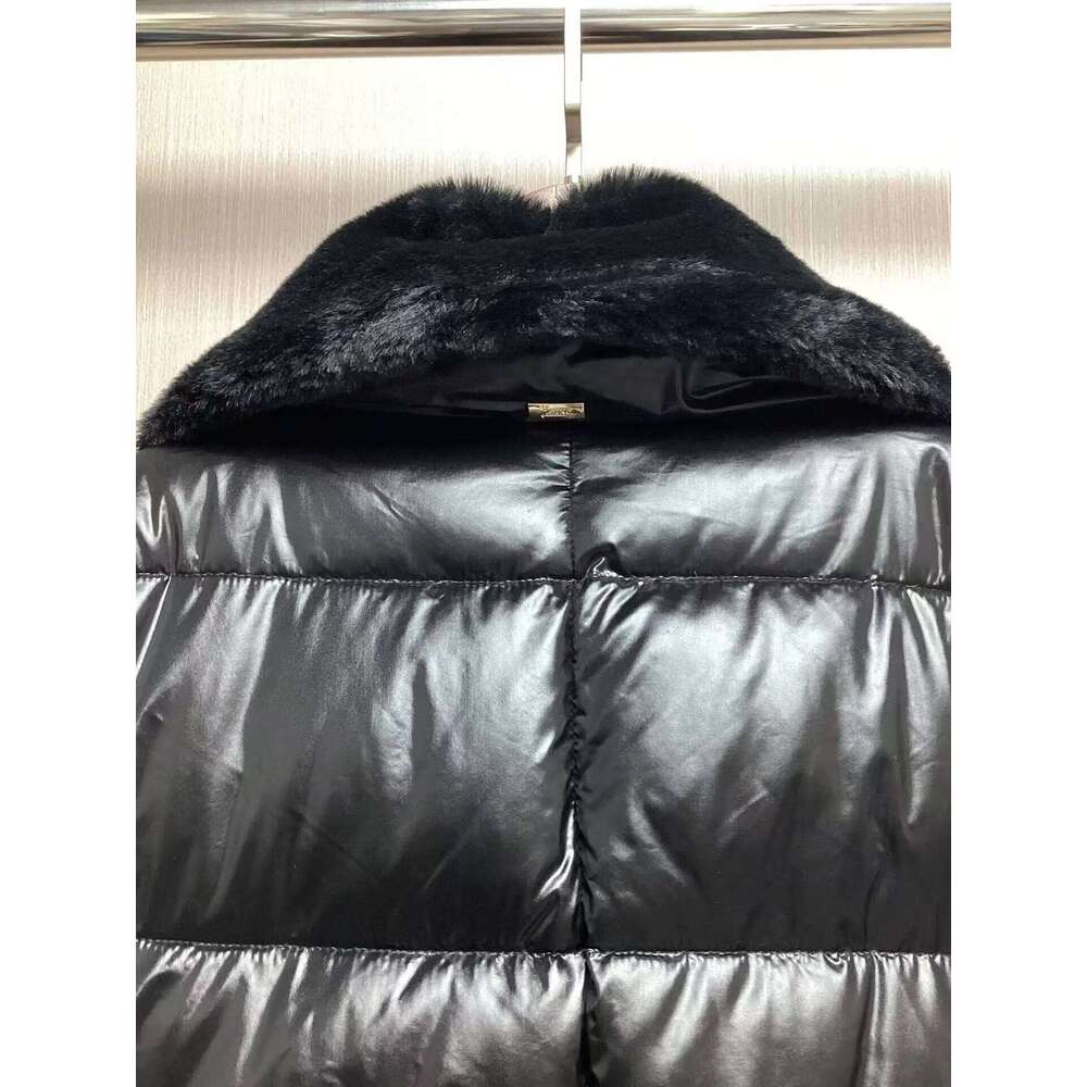 H New Large Collar Solid Color Warm Zipper Temperament Commuting Long Down Jacket