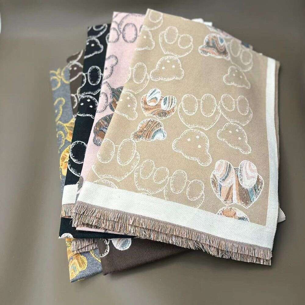 New Autumn Winter Colorful Bear Pattern Imitation Cashmere For Women Travel Air Conditioning Warm Neck Scarf Dual-Use Shawl