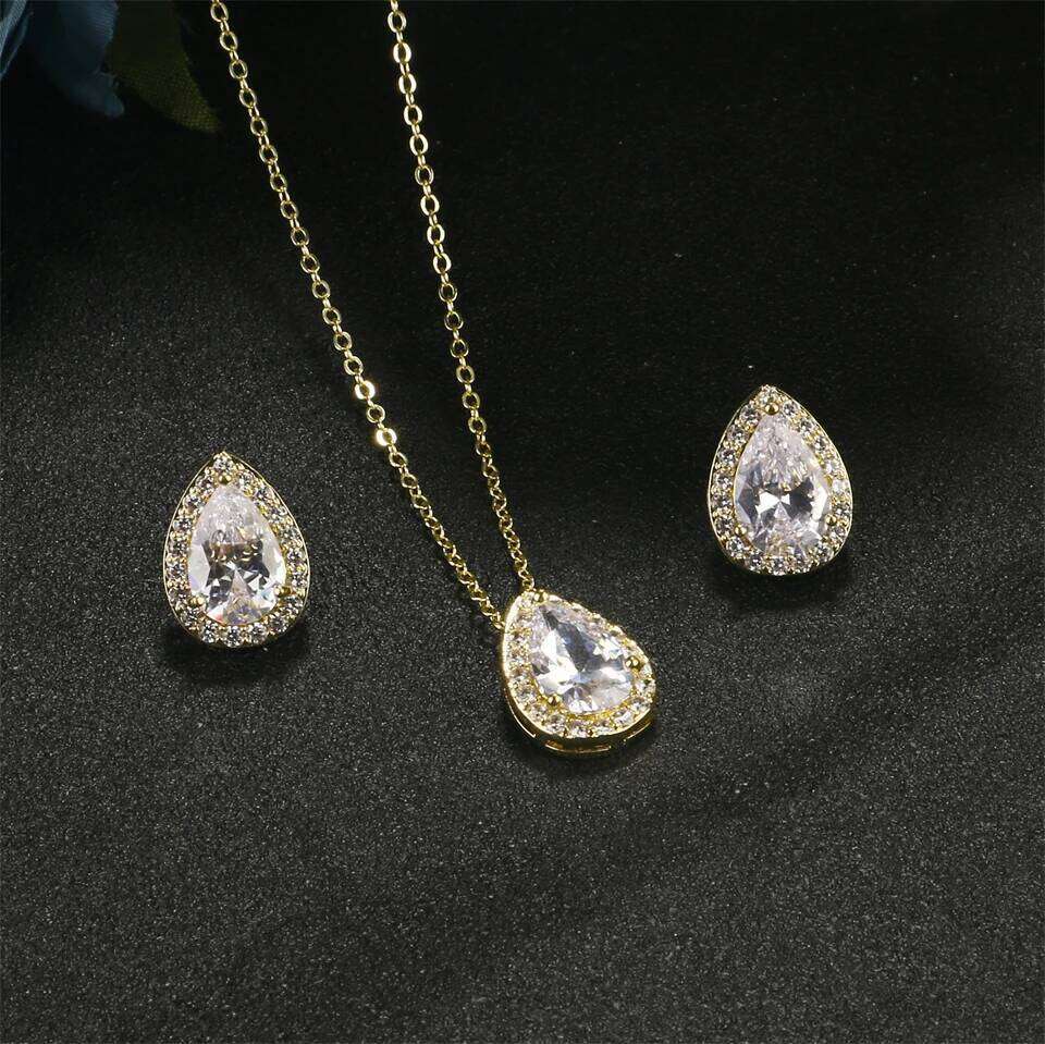 ZAKOL Classic Water Drop Zirconia Wedding Set for Women Shiny AAA Cubic Zircon Earrings Necklace Jewelry Sets Gift