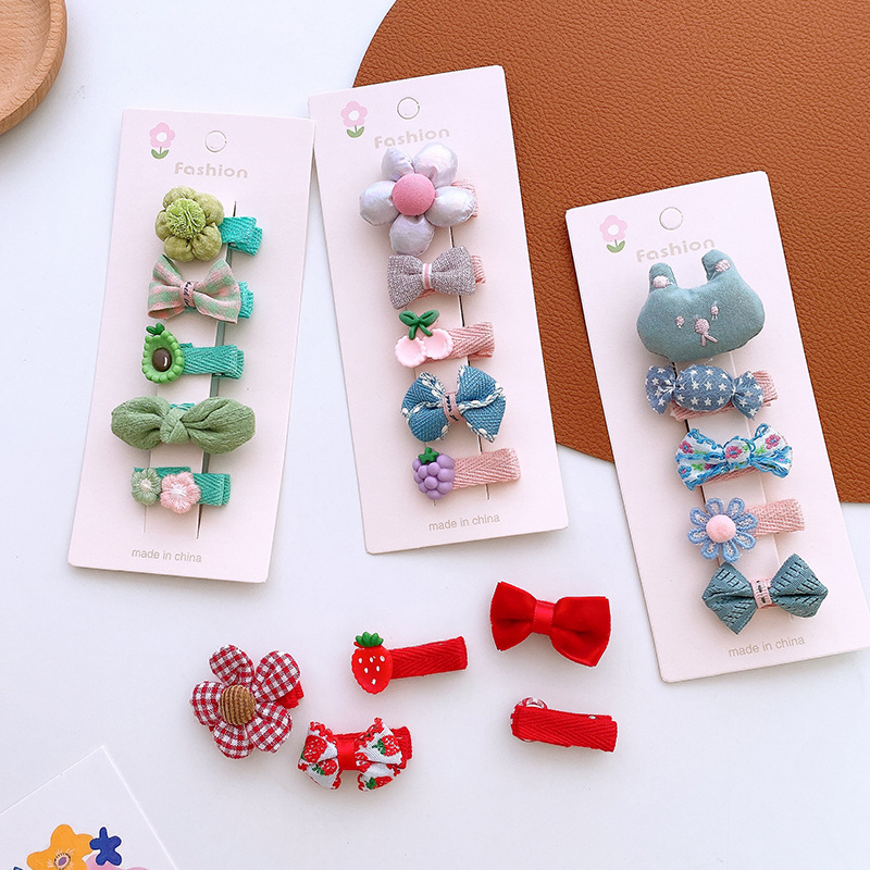 5Pcs/set Baby Newborn Hairpins Infant Toddler Hair Clip Barrettes Cute BB Clips Princess Girl Headwear Kids Hair Accessories C2022