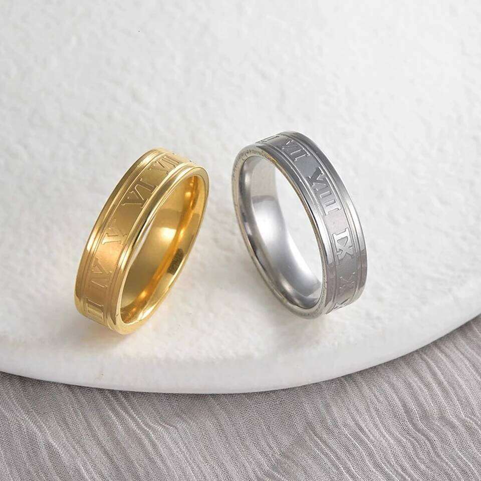 ZAKOL 6MM Width Vintage Roman Numbers Stainless Steel Slivery Golden Black Couple Ring For Men Woman Jewelry Gifts