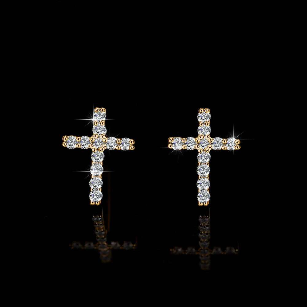 D-color cross 18K gold inlaid moissanite PT950 platinum diamond VVS1 women's earrings 75e