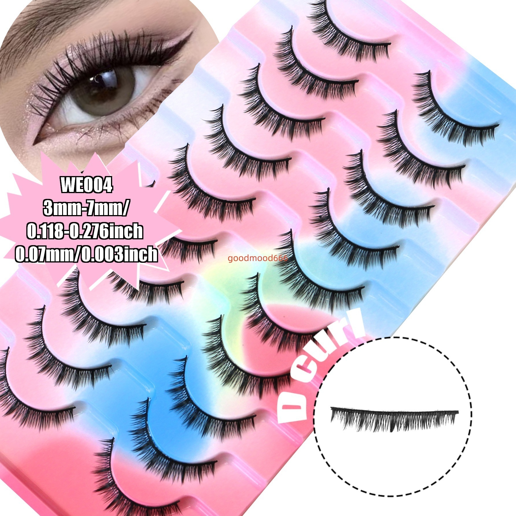 New Upgraded Short 018 Whole Synthetic Hair False Eyelashes for Mens Natural Curly Simulation with Transparent Plastic Band