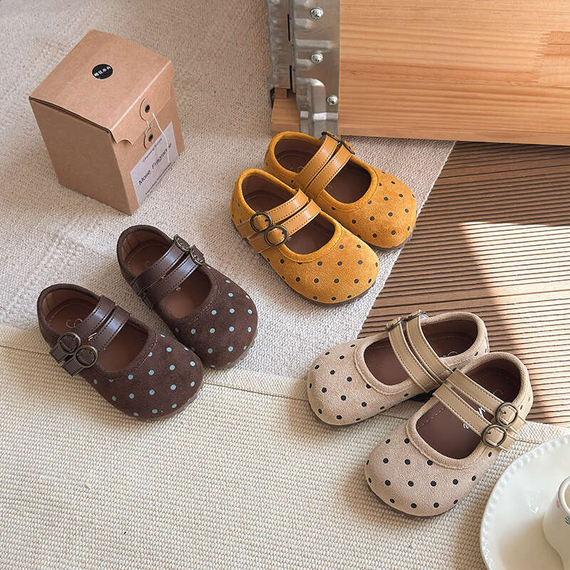 Children's Mori Style Polka Dot Leather 2025 Spring and Autumn New Korean Version Girls' Shallow Princess Shoes Soft Sole Flats
