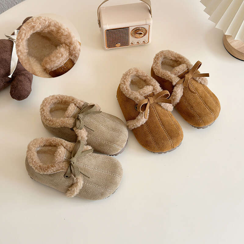 INS Children's Retro Cotton 2025 Winter New Korean Style Boys' Fleece-Lined Loafers Girls' Warm Fur Shoes