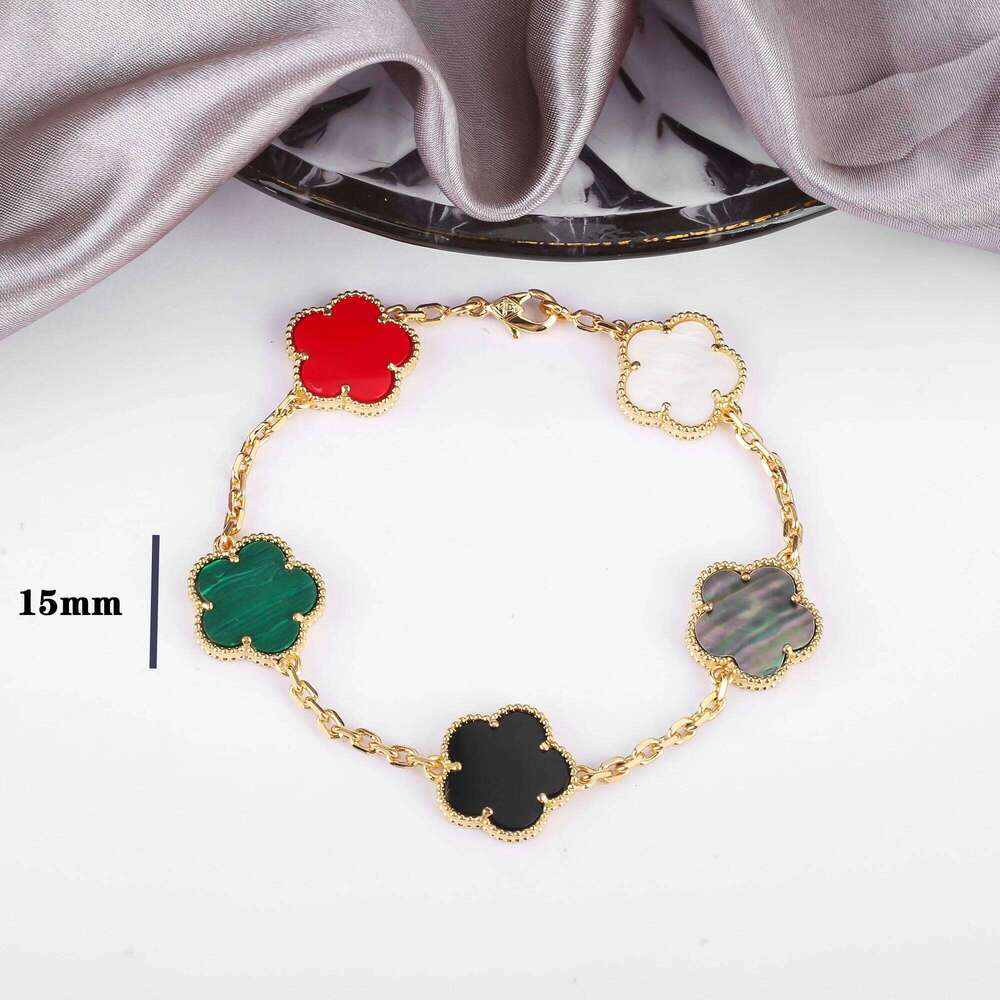 INS Hot Selling 15mm Natural Stone Five Leaf Set Bracelet Necklace Flower Jewelry Women Free Shipping For Daily Wear 25H1229