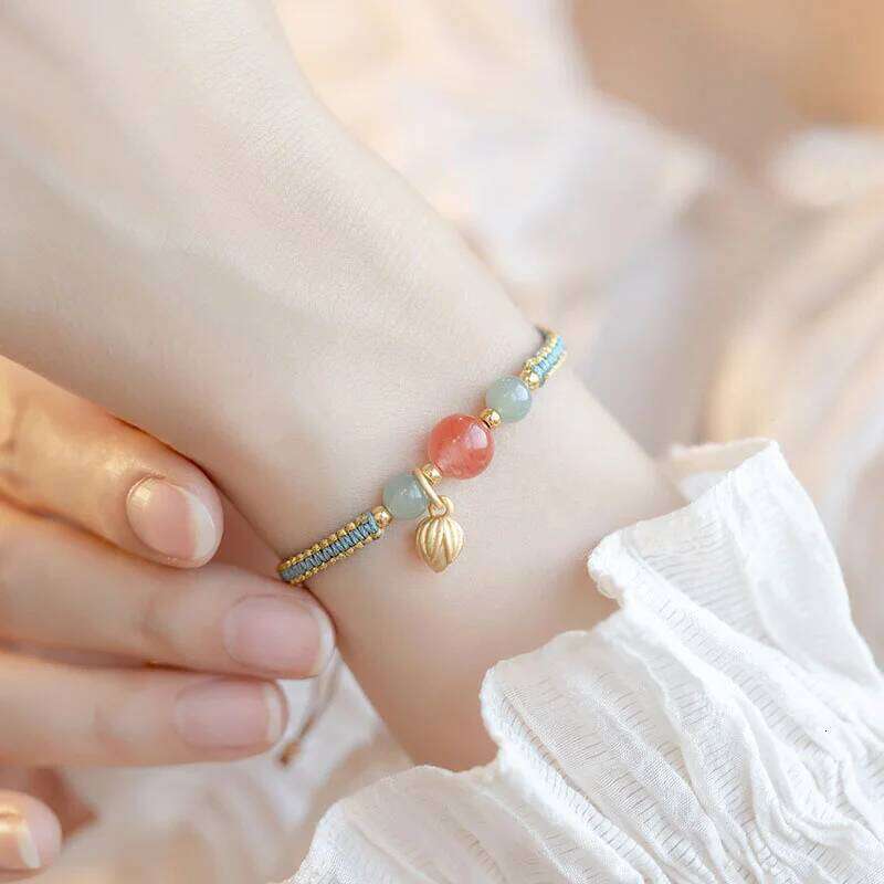 Chic Adjustable For Lotus Flower Bracelet With Southern Red Agate Beads - Versatile & Stylish Women'S Fashion Accessory 25H1229