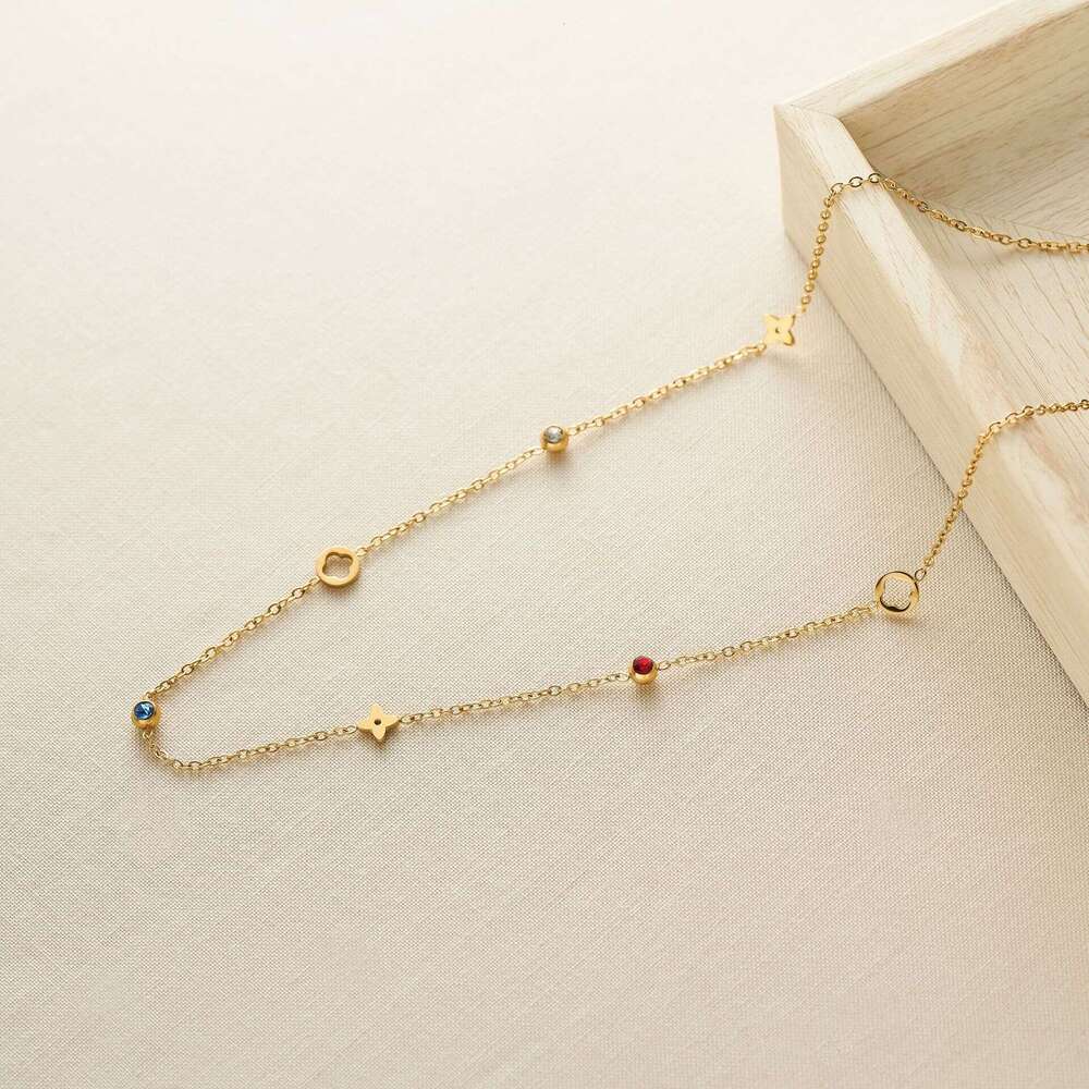 Bracelet For Women 18K Gold Plated Colorful Diamond Four-Leaf Flower Bracelet, European and American Light Luxury Inlaid with Diamonds Niche Jewelry