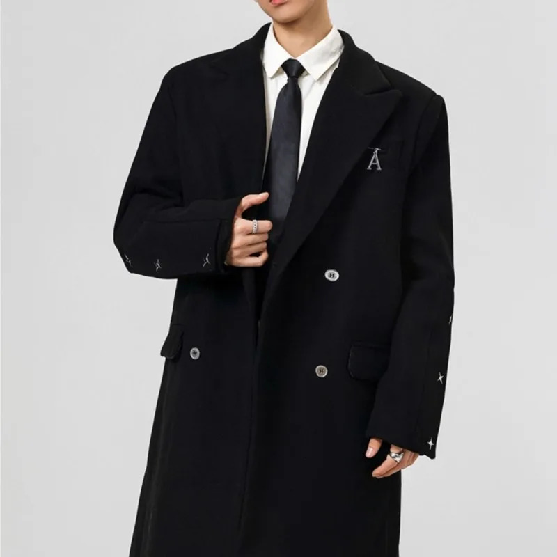 2025 Winter Long Woolen Coat man Trenchcoat Men warm overcoat Solid Double Breasted Loose Casual Trench Outwear 251226