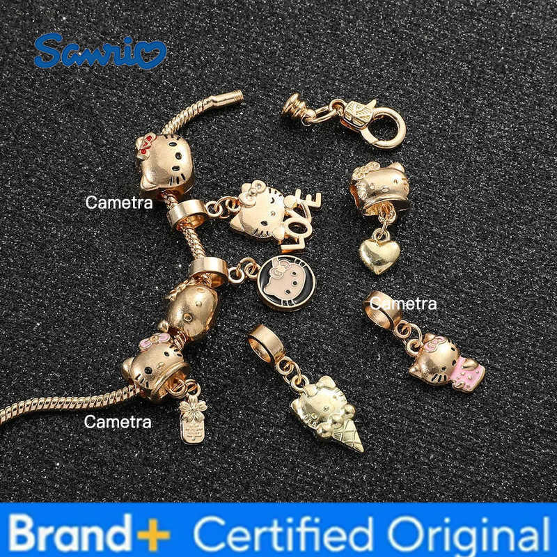 Sanrio Charm Fit Bracelet for Women DIY Beaded Accessories Hello Kitty Handmade Jewelry Holiday Gifts Gold Color H251229