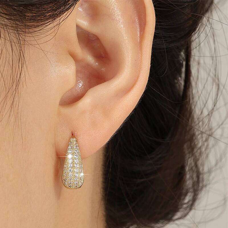 Trendy Round Water Drop Zirconia Earrings For Women Girls Fashion U-shaped Gold Color Metal Crystal Ear Accessorie Jewelry Gifts