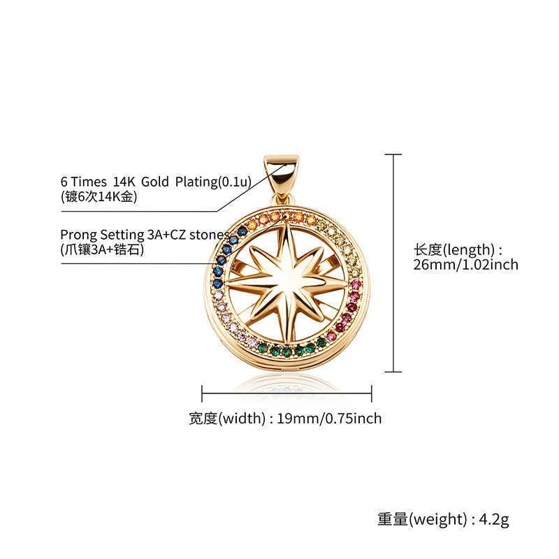 Six Pointed Star Zircon Rotate Charms Necklace Mens Womens Choker Chain Hip-hop 14k Real Gold Plated Sky Pendant Jewelry Fashion CZ Stones Gifts For G