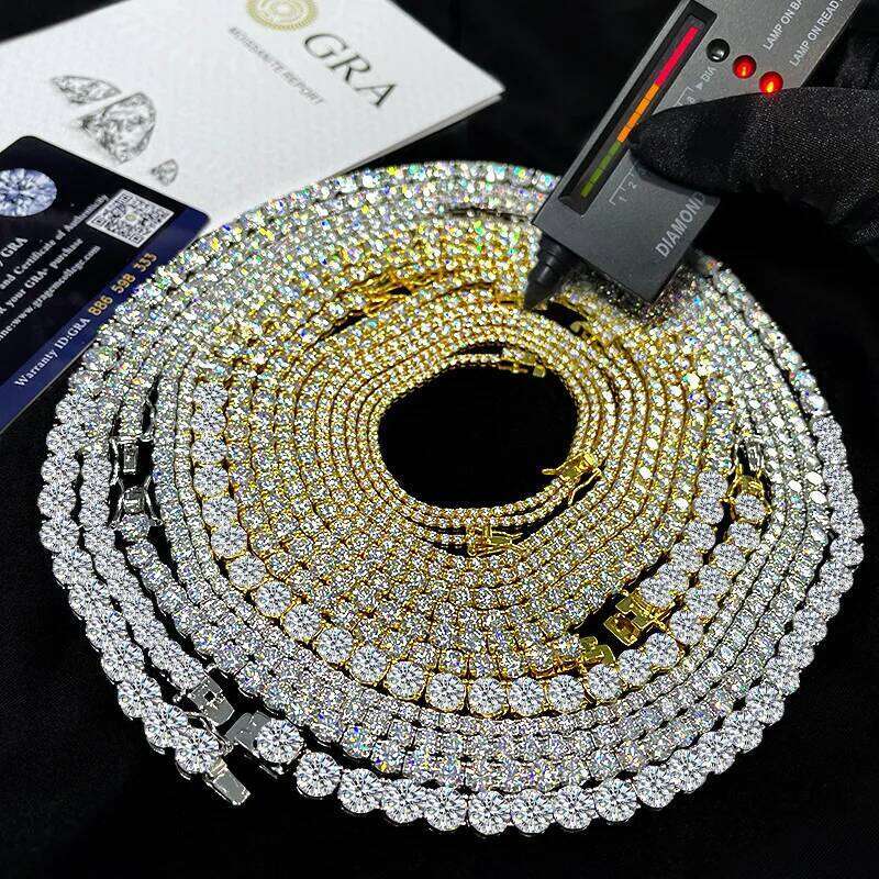 2/3/4/5mm Real Moissanite Tennis Necklace Bracelet For Women Men 925 Sterling Silver Full Diamonds With GRA Hiphop Party Jewelry eb8