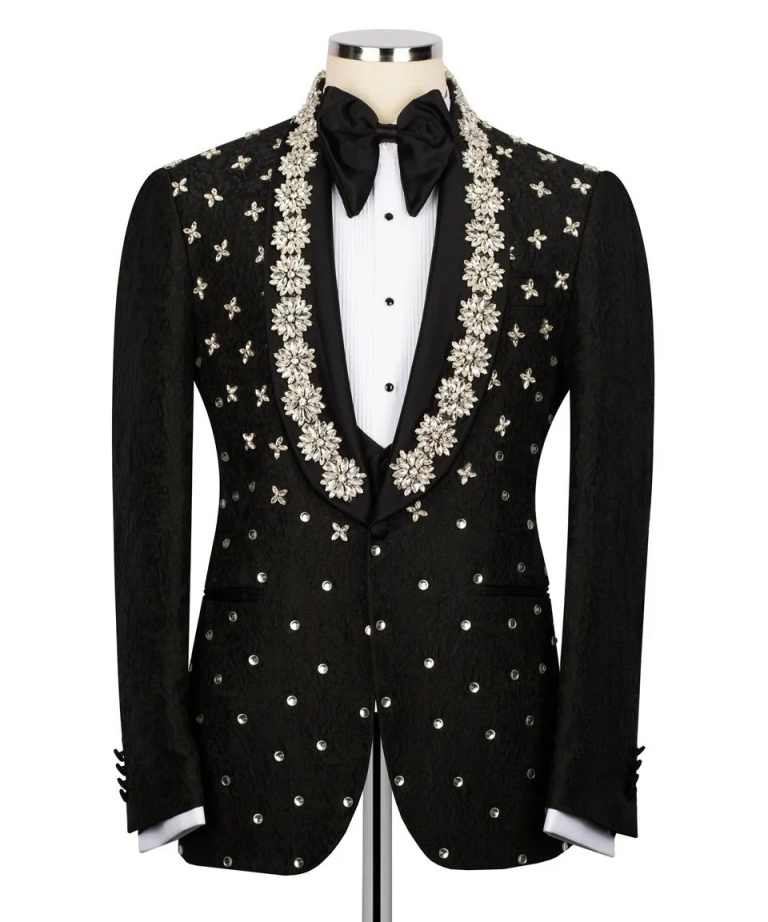 Luxury Male Tuxedo Wedding Business Spring Autumn Bespoke Men's Suits 2 Pieces Beaded Pearls Jacket+Pant Trajes De Hombre