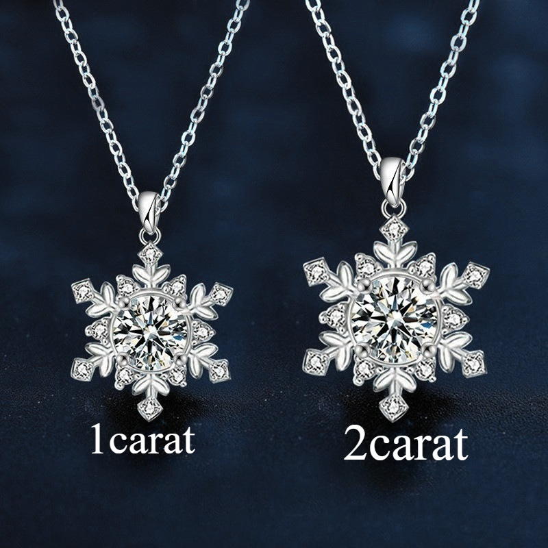 Fashionable Snowflake Shaped Carved Design Necklace Charming Womens Versatile And High End Sense Moissanite Pendant Collarbone Chain Gift