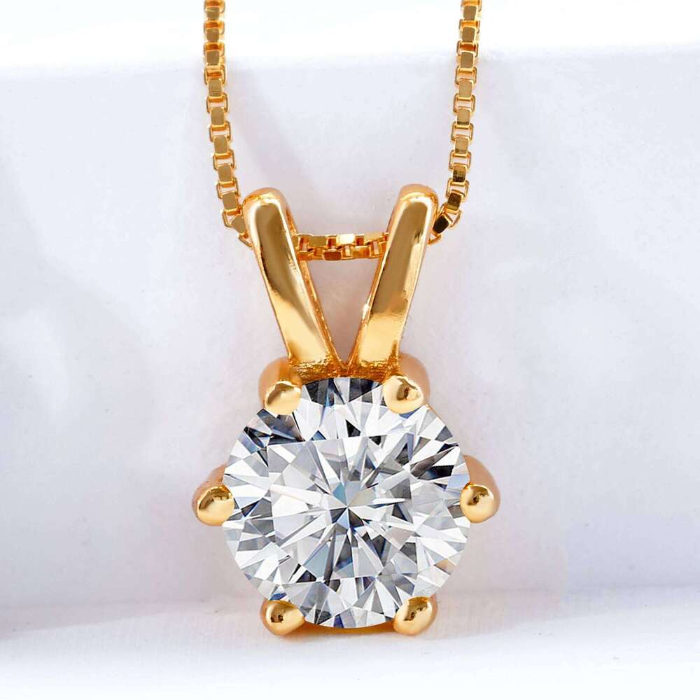 Classic 1 Ct Real Moissanite Pendant Gold Necklace For Women Top Quality 100% 925 Sterling Silver Wedding Party Fine Jewelry 10e