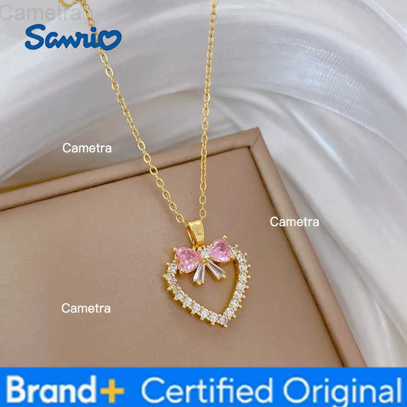 Sanrio Stainless Steel Chain Sweet Romantic Love Heart Bow Pendant Necklace for Women Girls Lovely Jewelry Accessories Gifts for Lover H251229