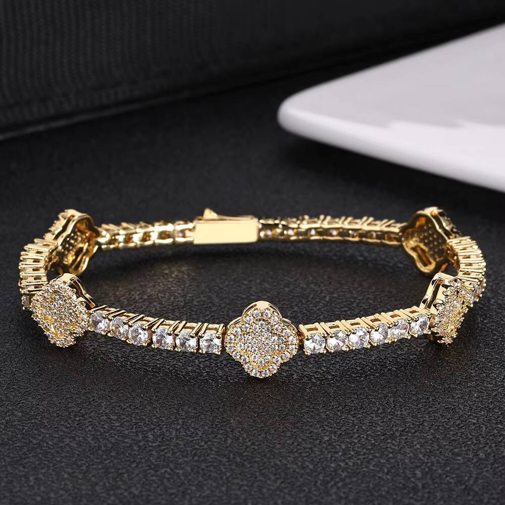 European American High-End Mens Bracelet Cross-Border Hip-Hop Style Spring Buckle Moissanite Tennis Chain Fashion Chain Link