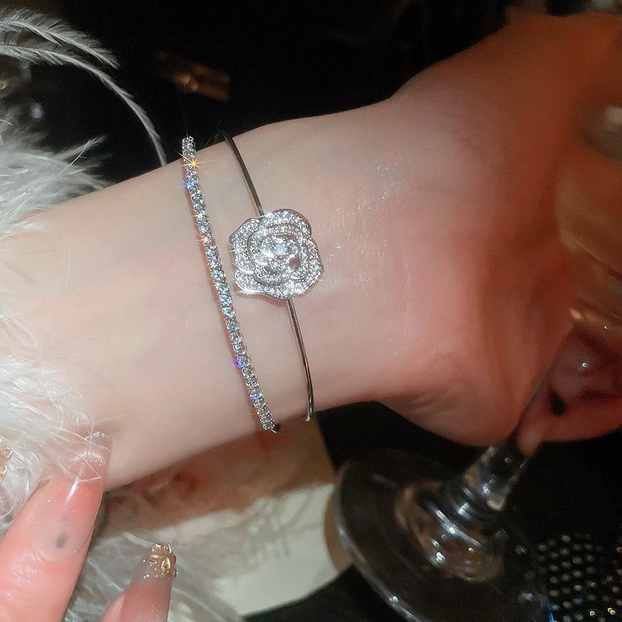 European and American Zircon Flower Double-layer Open Exquisite Elegant Light Luxury High-end Bracelet Design Sense Niche Jewelry