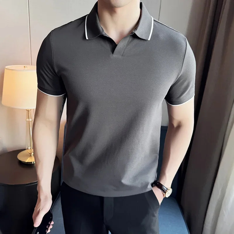 Men Polo Shirt Summer Light Thin British Style Solid Casual Slim Fit Short Sleeved Top T-shirt Fashion Streetwear Men Clothing 251224