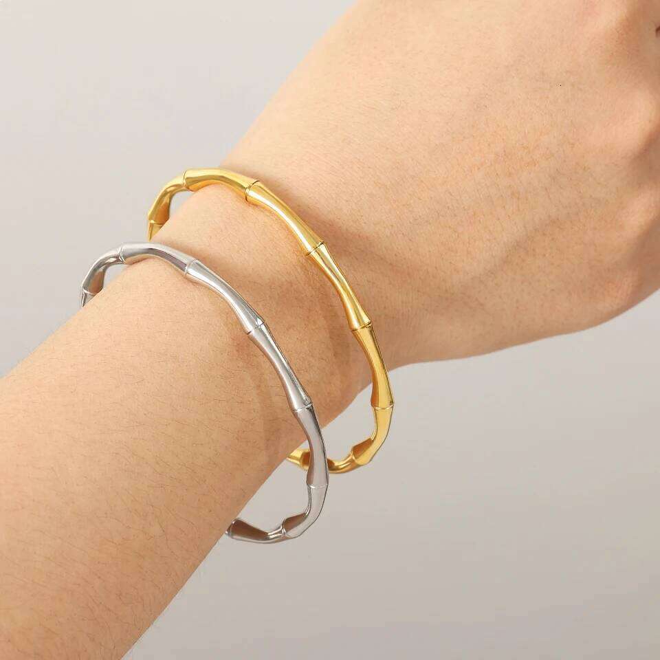 ZAKOL New Stainless Steel Color Bamboo Adjustable Open Bracelet 18k Gold Plated Waterproof Fashion Women Jewelry