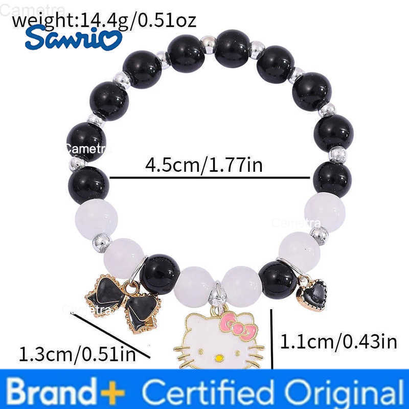 Sanrio Hello Kitty Charm Bracelet Kawaii Crystal Glass Bead Elastic Bangle Cute Cartoon Jewelry Gift for Girls Women H251229