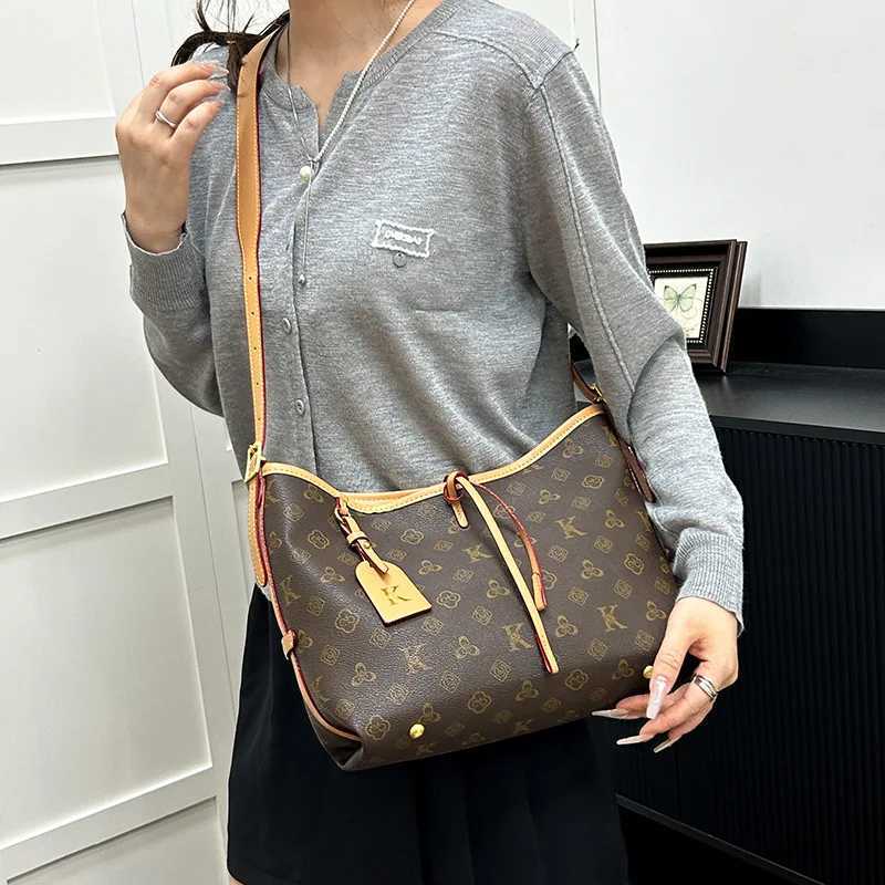 Vintage Monogram Bucket Tote Women Spacious Shoulder Bag Distressed Cowhide Commuter Essential Airport Security Ready H251229