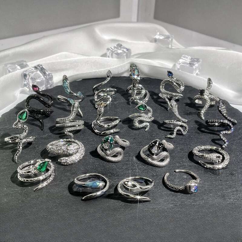 Punk Trendy Cool Snake-Shaped Open Unisex Hip-Hop Fashion Personality Index Finger Minimalist Style Temperament Ring