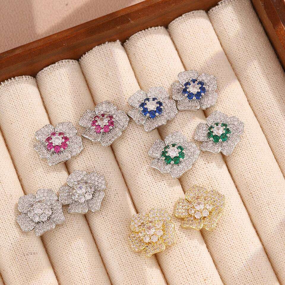 ZAKOL Elegant Shiny Cubic Zirconia Flower Stud Earrings Aesthetic Women's Ear Accessories Luxury Jewelry Gift for Women