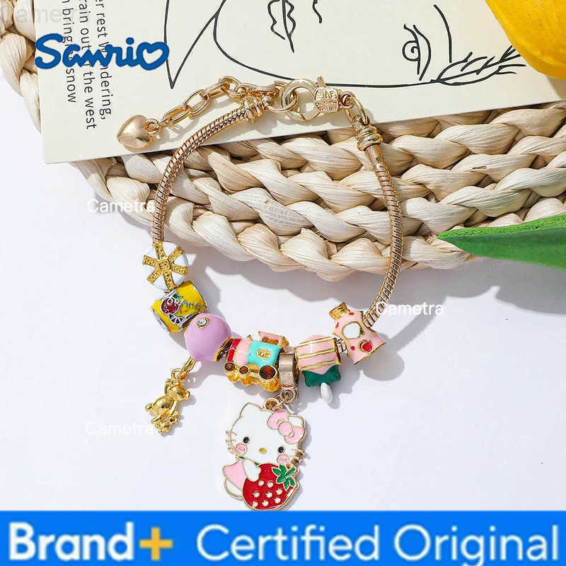 Sanrio Hello Kitty Strawberry Bracelet Kawaii DIY Charm Jewelry Cute Kitty Cat Gift for Girls Women H251229