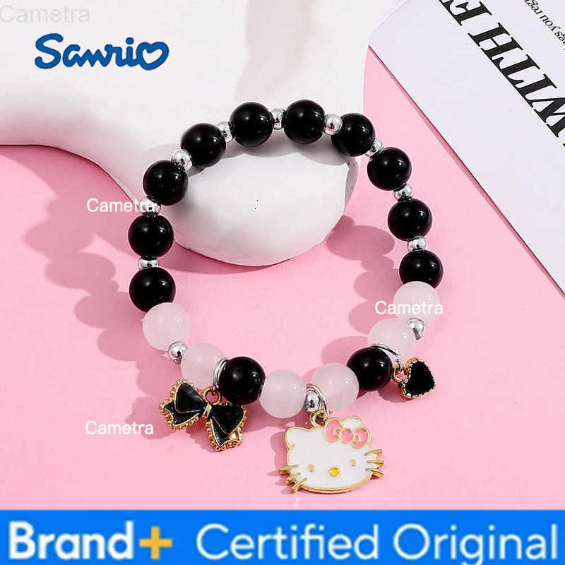 Sanrio Hello Kitty Charm Bracelet Kawaii Crystal Glass Bead Elastic Bangle Cute Cartoon Jewelry Gift for Girls Women H251229