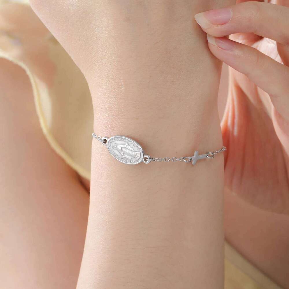 Lucktune Virgin Mary With Cross Pendant Stainless Steel Beads Chain Bracelets For Women Religious Amulet girls jewelry 25H1229
